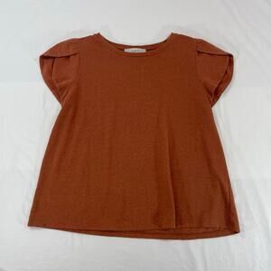 LOFT Rust Brown Flutter Sleeve Knit Tee Shirt Top Large Women’s